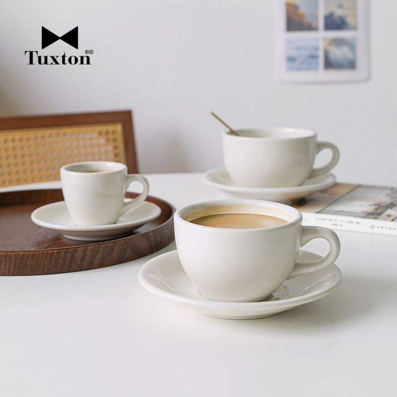 Tuxton Genuine ins Korean-Style Milky White Ceramic Coffee Cup and Saucer for Latte and Espresso