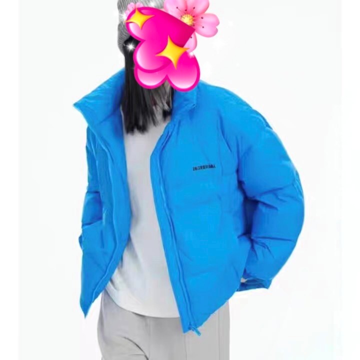 Mg Short Stand-Collar Puffer Jacket for Women, Blue Zip-Up Cardigan, Thickened, Warm, Loose-Fitting Coat, No Returns, No Exchanges