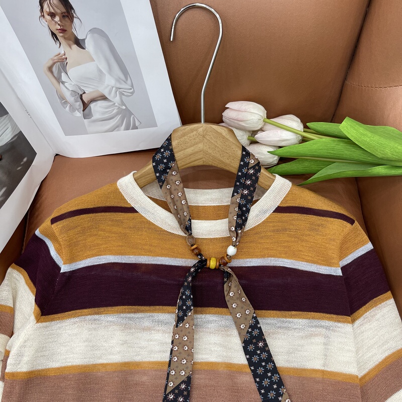 (with Silk Scarf) Tencel Linen Hot-Selling Striped Short-Sleeve Shirt, Super Deal!!!