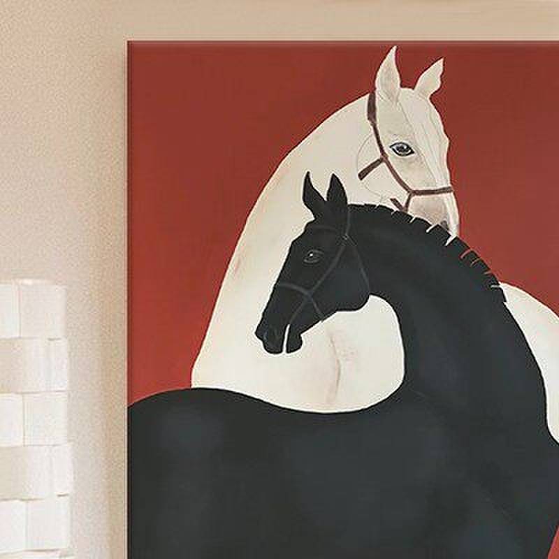Hand-Painted Oil Painting of a Black and White Horse, Vintage-Style Niche Decorative Painting for the Entrance Hall, Modern Minimalist Wall Art for the Living Room