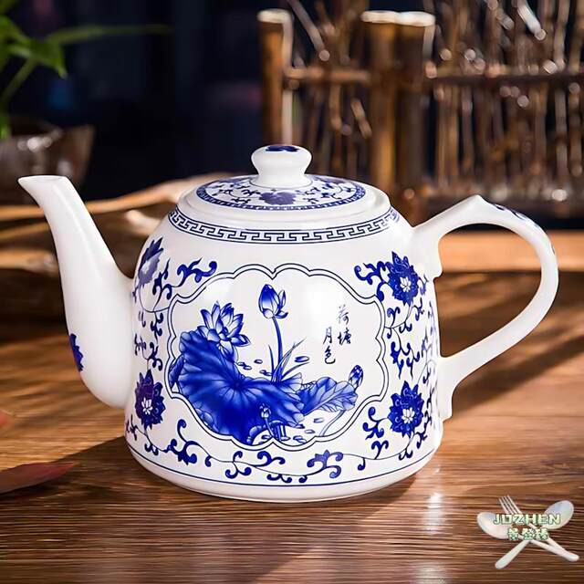 Jingdezhen ceramic teapot large capacity heat-resistant and high-temperature resistant flagship store cold kettle large blue and white teacup tea set