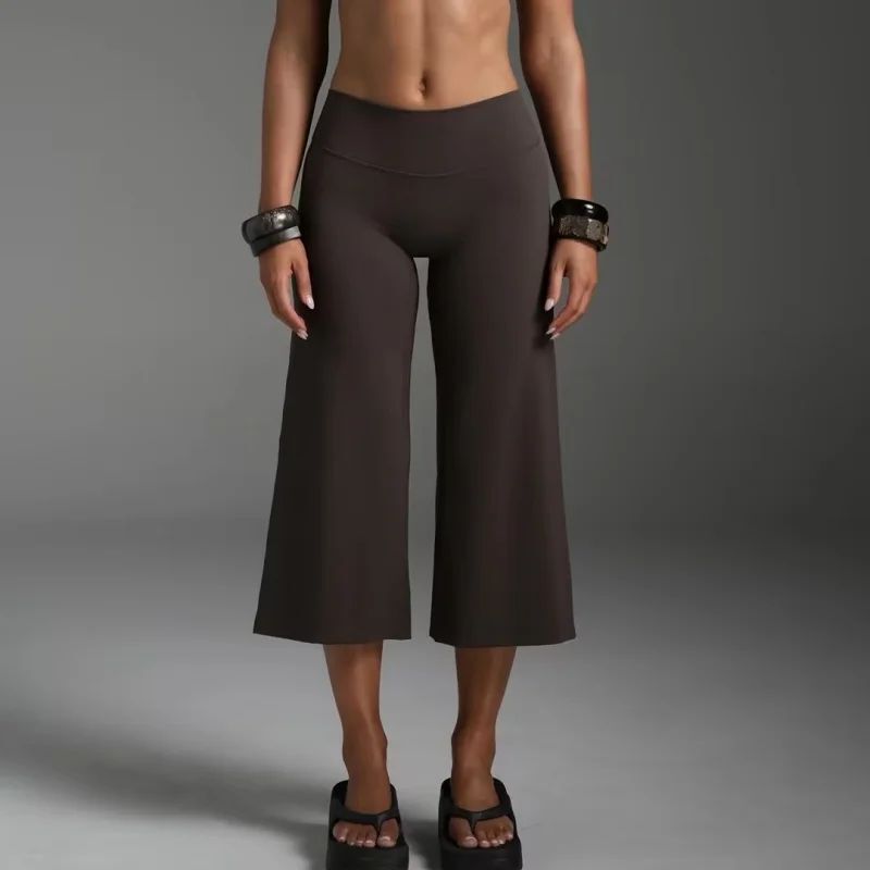 Women Low Rise Wide Leg Yoga Capris Flared Capri Leggings Wi