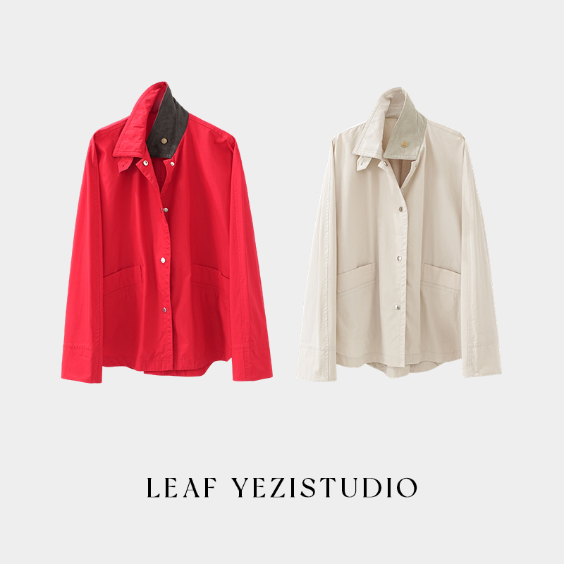 [Xiangye Jacket] Pima Cotton Custom-Dyed Red Oversized Nordic Minimalist Curved Hem Jacket 26310008