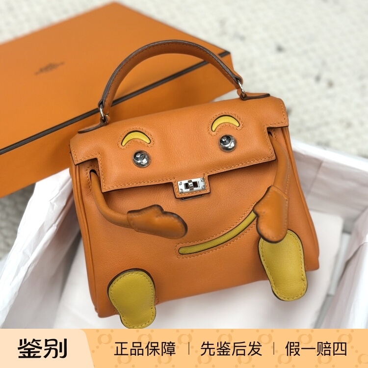 [98% New] Hermes/Kelly Bag Orange Leather Mini Handbag