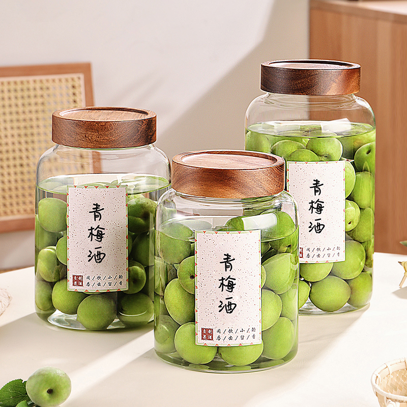High-end lead-free green plum wine bottle glass household sealed wine tank special empty bottle wine bottle barrel fruit wine jar