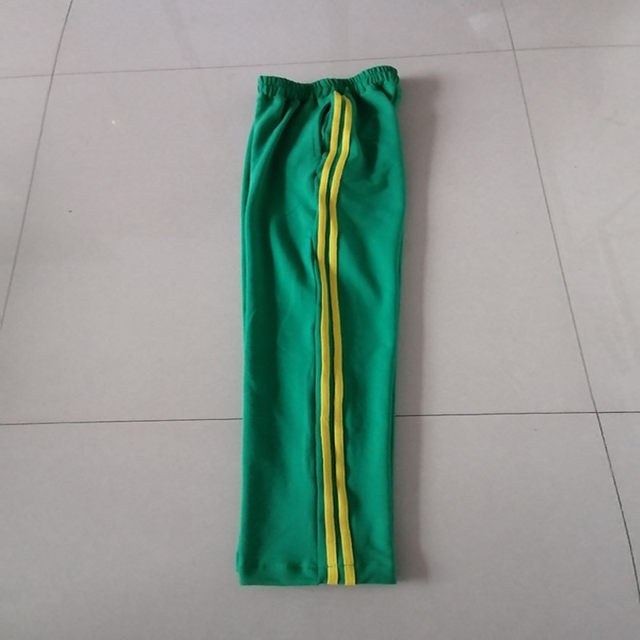 New product for primary and secondary school students, green two yellow stripes school uniform sweatpants, loose straight casual pants, elastic and comfortable custom-made