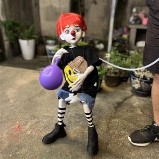 吹气球的少年提线木偶人舞台演出道具街头表演木头人玩具装饰摆件