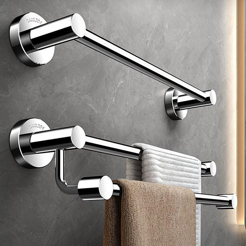 Towel Rack 304 Stainless Steel Thickened Towel Bar Single Rod Bathroom Double Rod Towel Rack No-Drill Bathroom Hanger