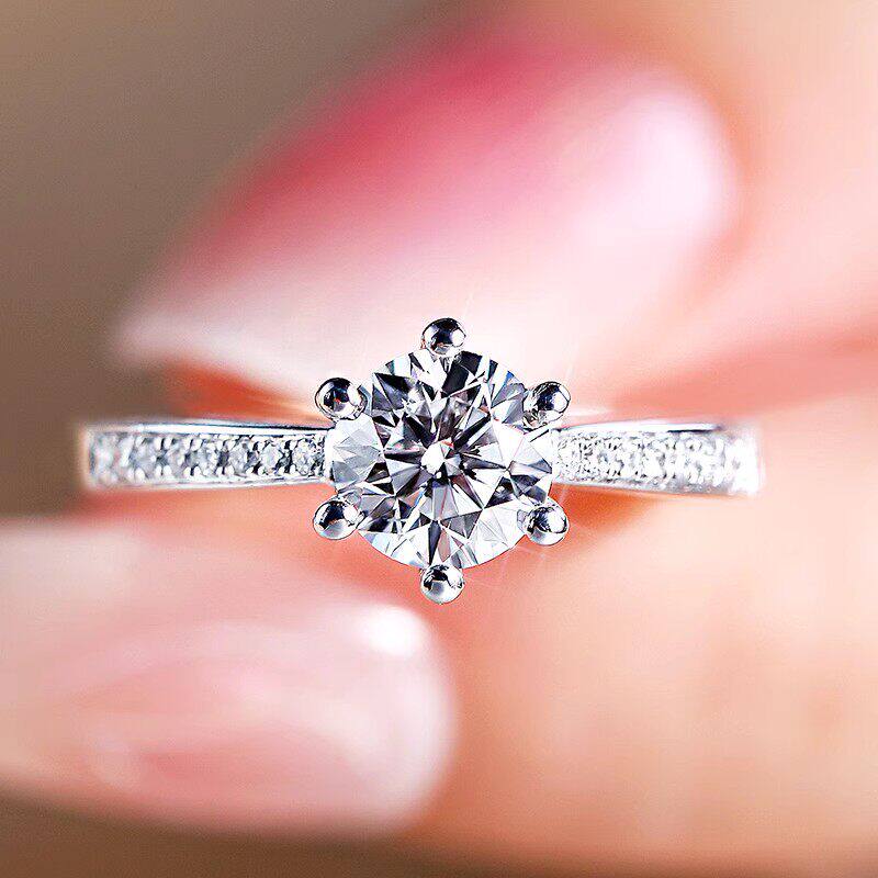 IGI cultivated diamond pt950 platinum classic micropaved starlight six-claw ring 1 carat diamond ring gift
