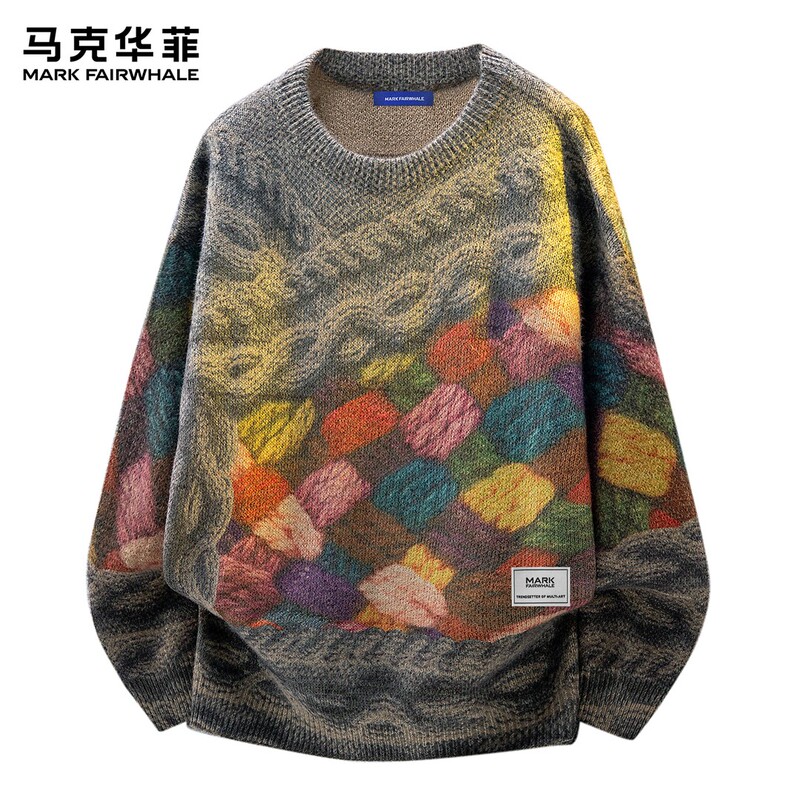 Mark Huafei American-Style Crew Neck Sweater for Men, New Autumn and Winter Vintage High-End Design Warm Knit Top