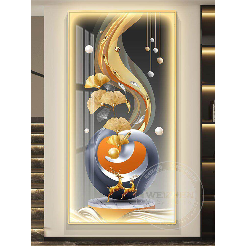 Good Luck and Prosperity: Light Luxury Led Illuminated Entrance Hall Decorative Painting, Corridor Wall Art, Simple Modern High-End Feel