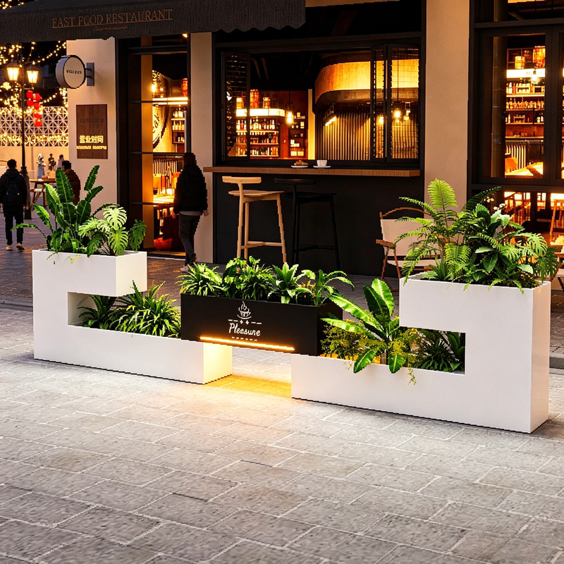 Outdoor Wrought Iron Flower Box Combination for Restaurants, Cafes, Commercial Plazas, Stainless Steel Outdoor Partition Flower Troughs