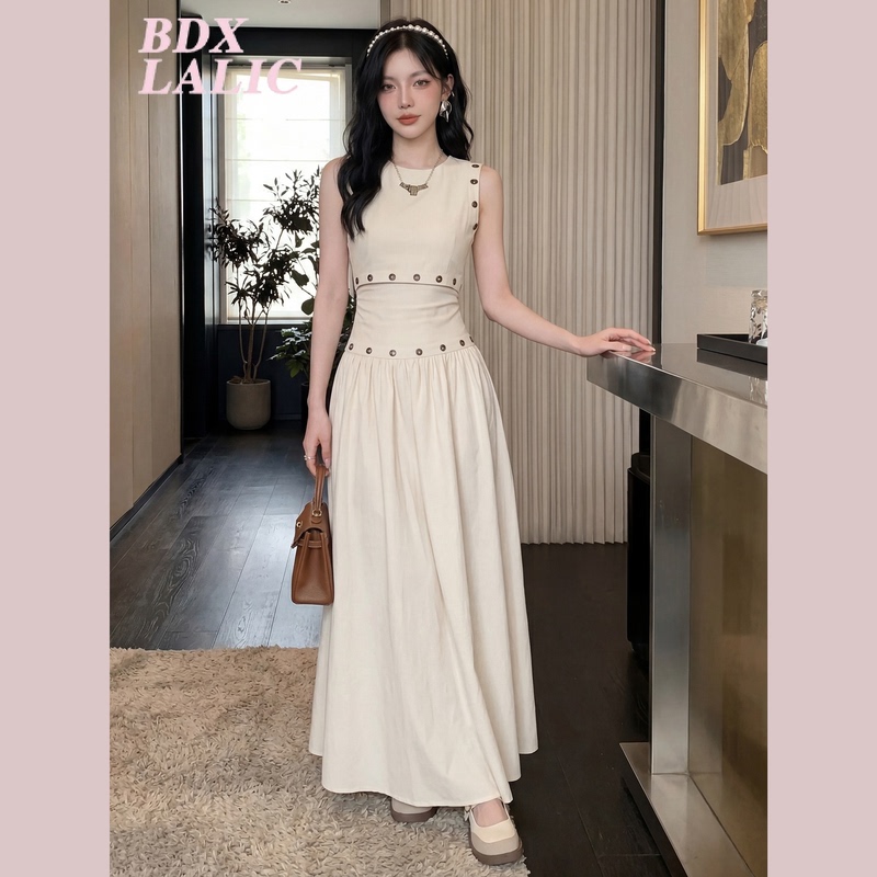 American-Style Spicy Girl Design Detachable Sleeveless Tank Top with Multiple Buttons and Long Skirt Two-Piece Set for Women in Summer