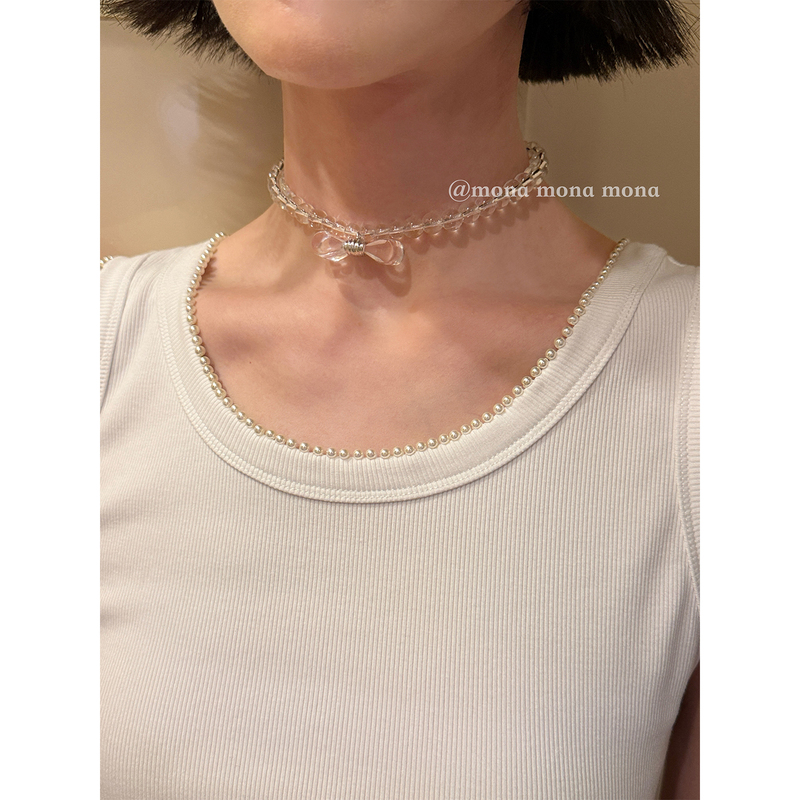Mona Zhang Qixian Niche High-End Bow Clavicle Necklace with Adjustable Lobster Clasp New Accessory for Women