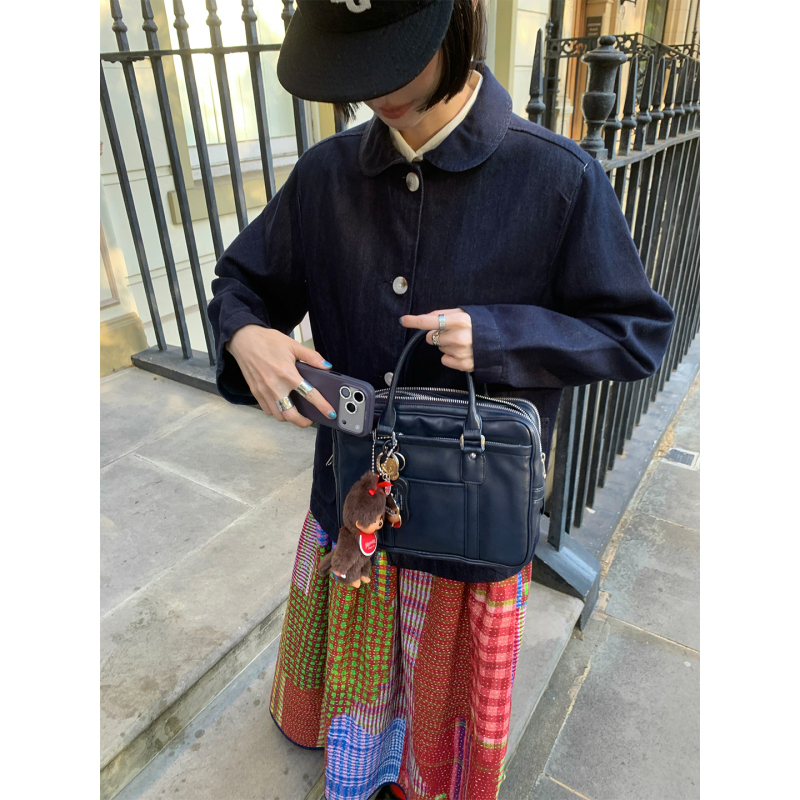 Mona Zhang Qixian Retro Doll Collar Denim Jacket/Viscose Cotton Blend Minimalist Intellectual Commuter Short Jacket Mona Zhang Qixian Retro Doll Collar Denim Jacket/Viscose Cotton Blend Minimalist Intellectual Commuter Short Jacket
