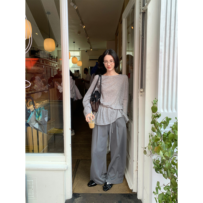 Mona Zhang Qixian's Soft Alpaca Wool Blouse/Autumn Sheep Wool Blend Textured Drop-Shoulder Long-Sleeve Base Shirt Mona Zhang Qixian's Soft Alpaca Wool Blouse/Autumn Sheep Wool Blend Textured Drop-Shoulder Long-Sleeve Base Shirt
