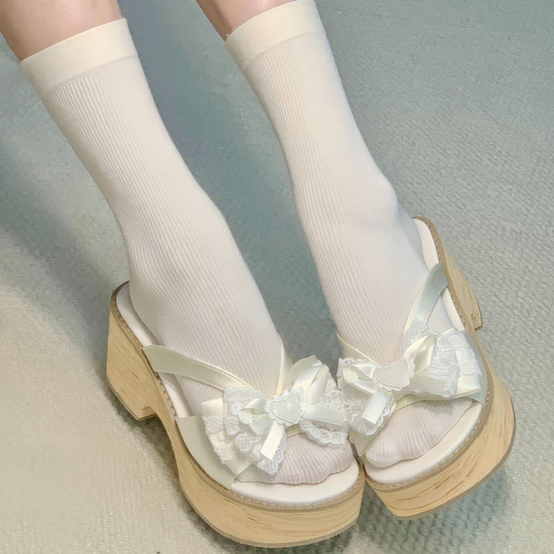 【Little Peach】Kuaotuan Shouwa Sweet Girl Original Japanese Style Butterfly Japanese Thick-Heeled Clogs Cosplay Slippers