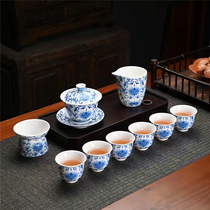 Green flower porcelain kung fu tea set jacket filled with flower glazed lower color pile material ceramic home office brief about cover bowl tea cup gift box