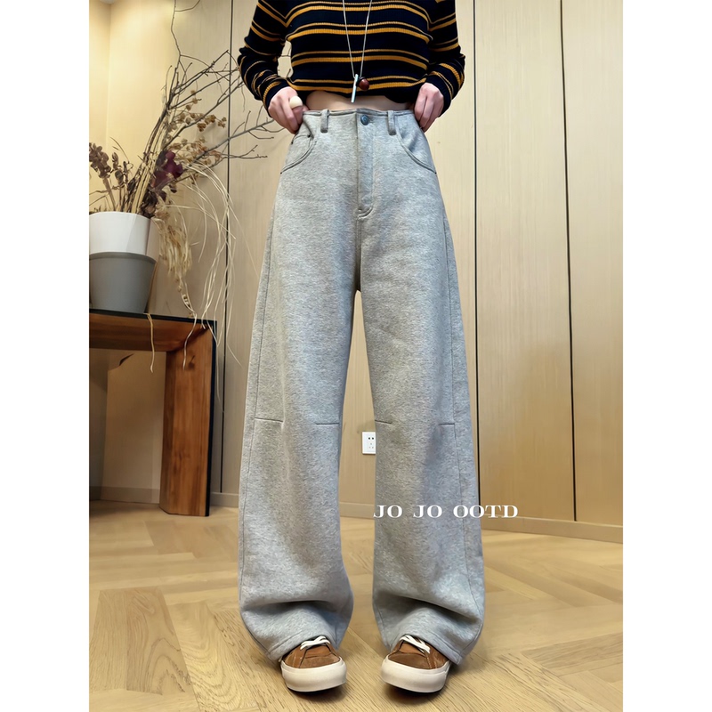 Nine Nine Nine | 【Gray Folded Hem】Autumn and Winter Floral Gray Thin Velvet Tailored Slim Scimitar Pants 2610D5792