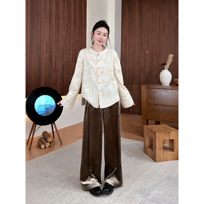 Nine Nine Nine | 【Dark Night Glow】Spring Minimalist Casual Pants Semi-Elastic Velvet Pants 2601D388