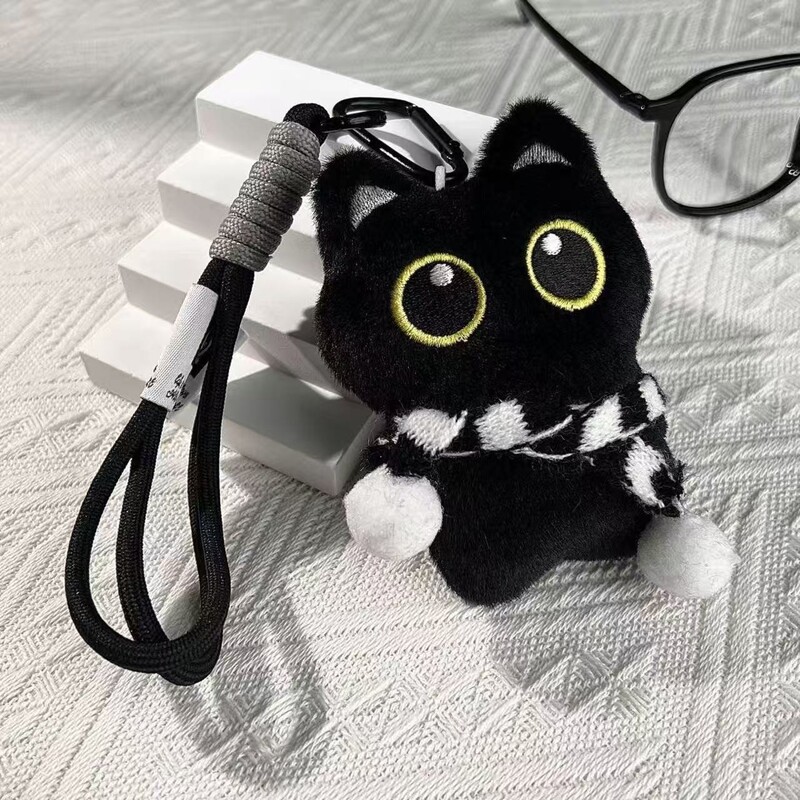 New Little Black Cat Bag Pendant, Cute and Adorable Plush Doll Keychain, Student Backpack Decoration Gift