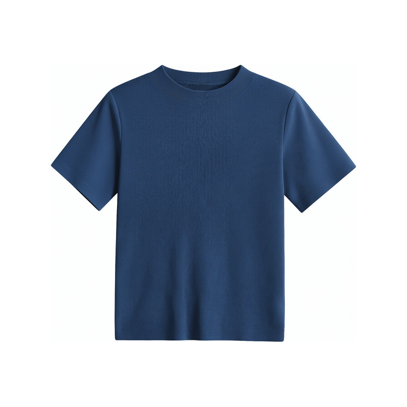 【Elegant Ballet】Fine Striped Round-Neck Basic Versatile Silk Wool Short-Sleeve Knit Top Js8299