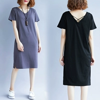 Mùa hè 2018 mới béo MM kích thước lớn nữ giản dị cotton ba chiều cắt cổ chữ V quần jean ống rộng nữ
