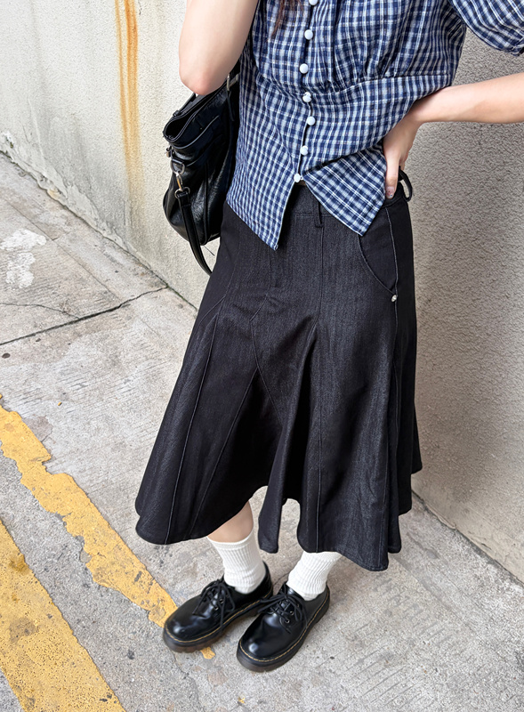 Mine Mine Heavy Industry Denim Skirt for Women, Slimming Fishtail Skirt, Versatile Irregular Split Skirt
