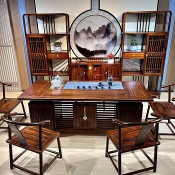 Solid wood office home combination tea table tea set automatic integrated tea brewing table grid wood kung fu tea table chair
