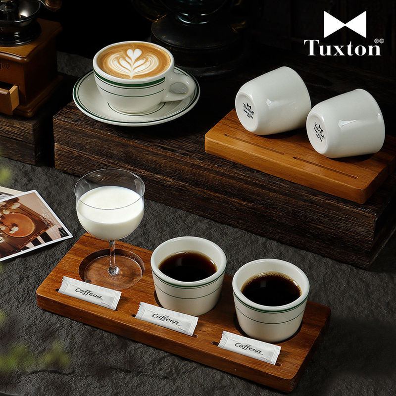 Tuxton Coffee Cup Pure White with Green Line European Style Cup and Saucer Italian Latte Cappuccino Ceramic Luxury Special Coffee
