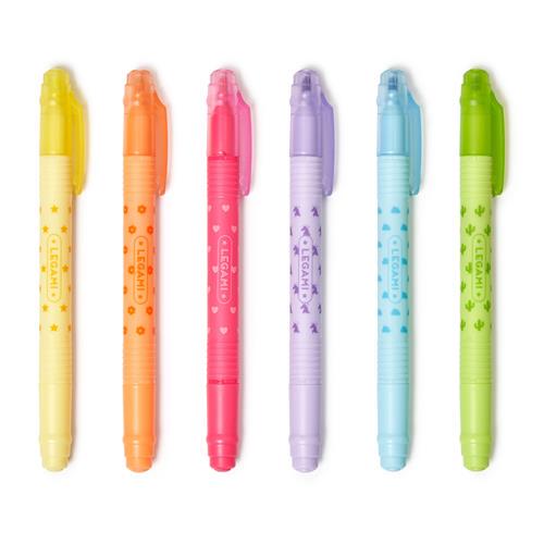 Erasable Magic Highlighter Set Marker Pen for Marking Notes and Highlighting, Dual-Tip Quick-Dry 6 Colors Italy Legami Erasable Magic Highlighter Set Marker Pen for Marking Notes and Highlighting, Dual-Tip Quick-Dry 6 Colors Italy Legami