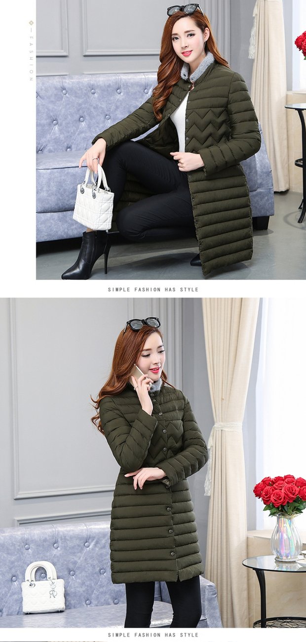 Nhẹ nhàng xuống bông pad phụ nữ kích thước lớn mùa đông Phiên bản Hàn Quốc của cổ áo mỏng giảm béo dài đoạn áo khoác cotton ấm áp áo thủy triều áo phao nữ dáng dài cao cấp