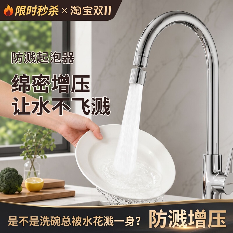 304 Stainless Steel Faucet Extender Kitchen Swivel Aerator Shower Head Anti-Splash Device