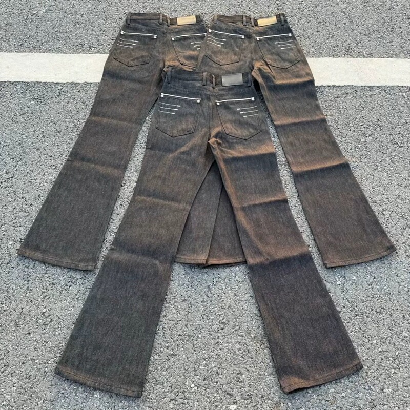 Jex Original Denim Four-Line Narrow Embroidery Flared Jeans for Men, Summer Cleanfit Style Versatile Long Pants
