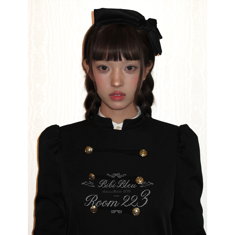 Bibi Bleu * Napoleon Button Vintage Suit Dress with Metal Buttons and Double-Breasted Design Dress