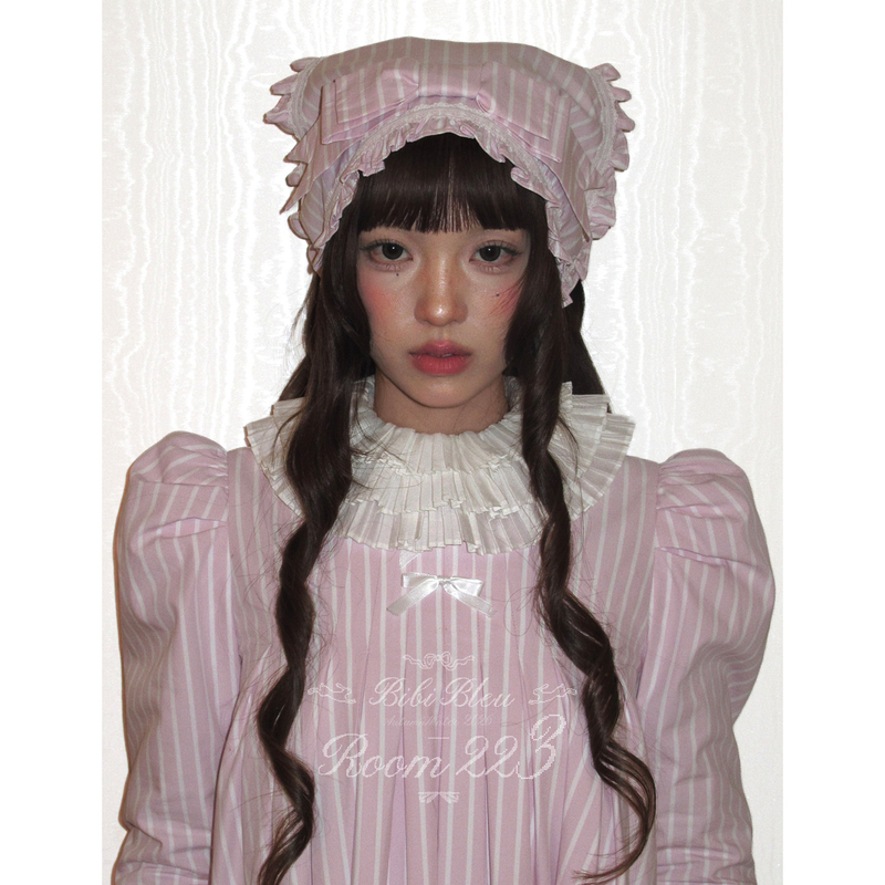 Bibi Bleu * Versatile Pink Striped Heavy-Duty Lamb Sleeve Vintage Palace-Style Loose Casual Dress Bibi Bleu * Versatile Pink Striped Heavy-Duty Lamb Sleeve Vintage Palace-Style Loose Casual Dress