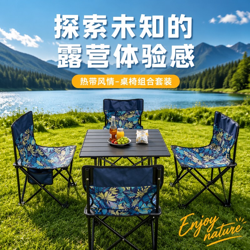 Outdoor Folding Table and Chair Set, Metal Table, Picnic Table, Camping Set with Thickened Table Top for Road Trips and Camping Outdoor Folding Table and Chair Set, Metal Table, Picnic Table, Camping Set with Thickened Table Top for Road Trips and Camping