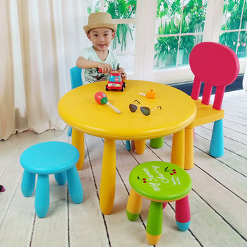 Children's tables and chairs study table cartoon children's table baby eating table kindergarten table and chair combination solid color round table
