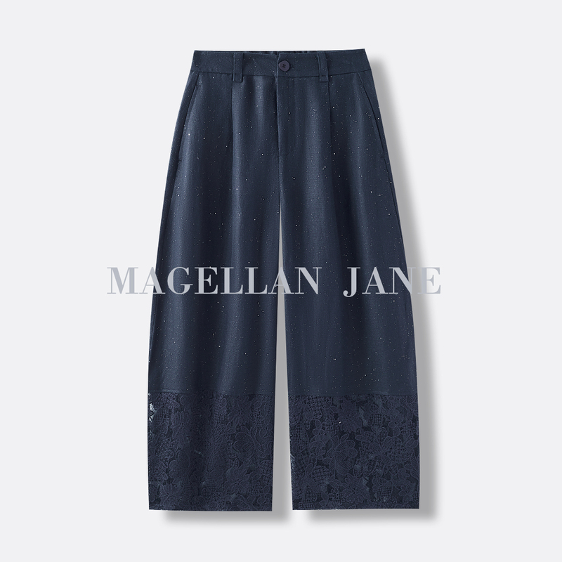 【Rouse Series Starry Sky Nine-Point Pants】High-Count Linen Tencel Peony Embroidery Bud-Shaped Curved Knife Pants 01812 【Rouse Series Starry Sky Nine-Point Pants】High-Count Linen Tencel Peony Embroidery Bud-Shaped Curved Knife Pants 01812