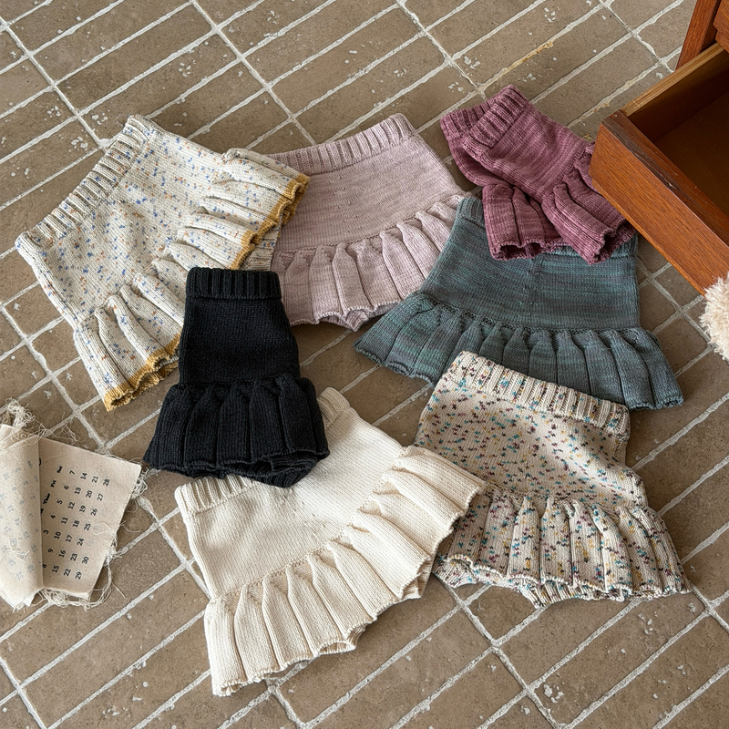 Big-Eared Elephant Girl's Knitted Skirt Pants 2026 Autumn New Style Pure Cotton Ruffle Pleated Knit Playful Mini Skirt