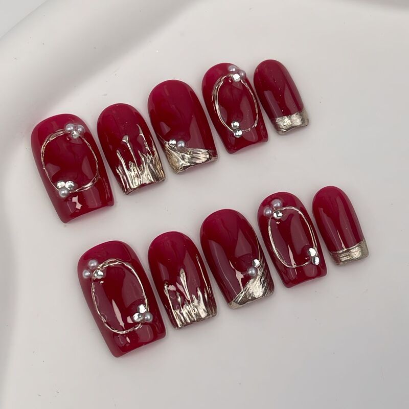 Red Flashing Magic Mirror Powder Pure Handmade Buccellati Short Wearable Whitening Nail Art Stickers High-End