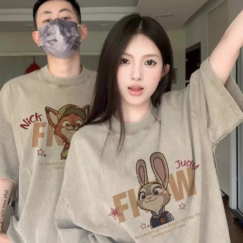 Парные футболки Judy Nick 3357, хлопок, повседневный комплект для него и неё, с принтами