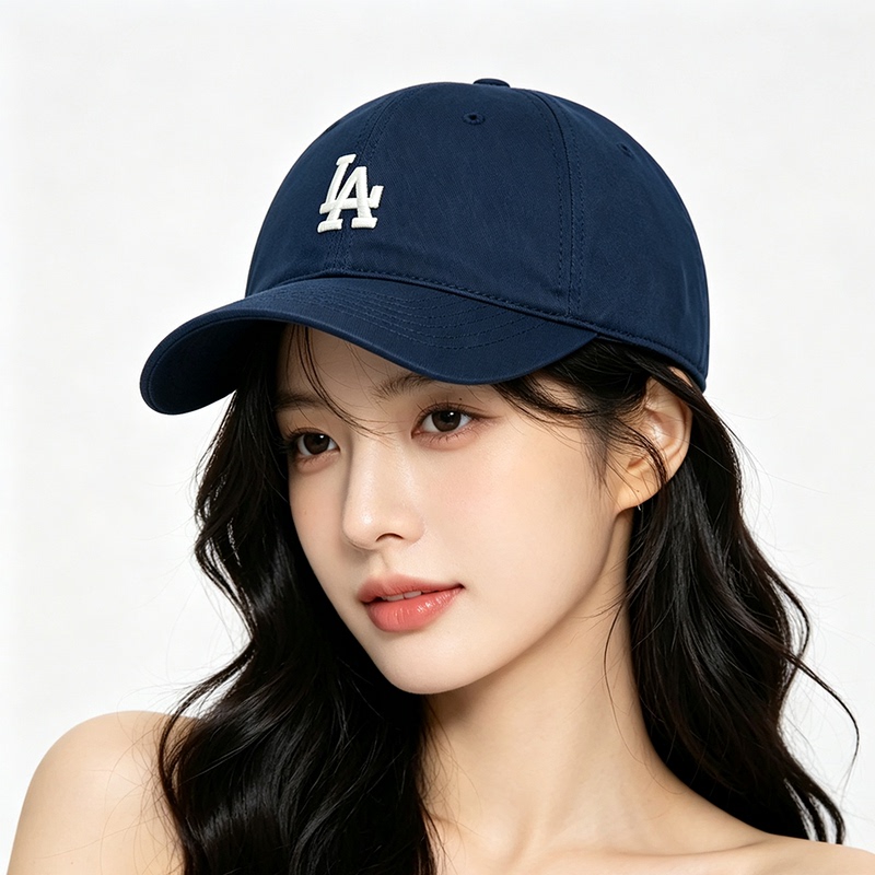 Authentic Korean Mlb Hat Outdoor Sun Protection Baseball Cap La Small Logo Navy Blue Embroidered Peaked Cap That Makes the Face Look Smaller