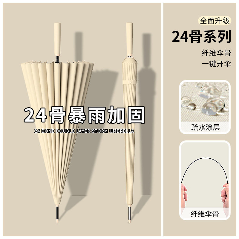 Japanese Style 25-Rib Automatic Umbrella, Large Size, Extra-Large, Straight Handle, Long Handle Umbrella, Dual-Use for Sun and Rain