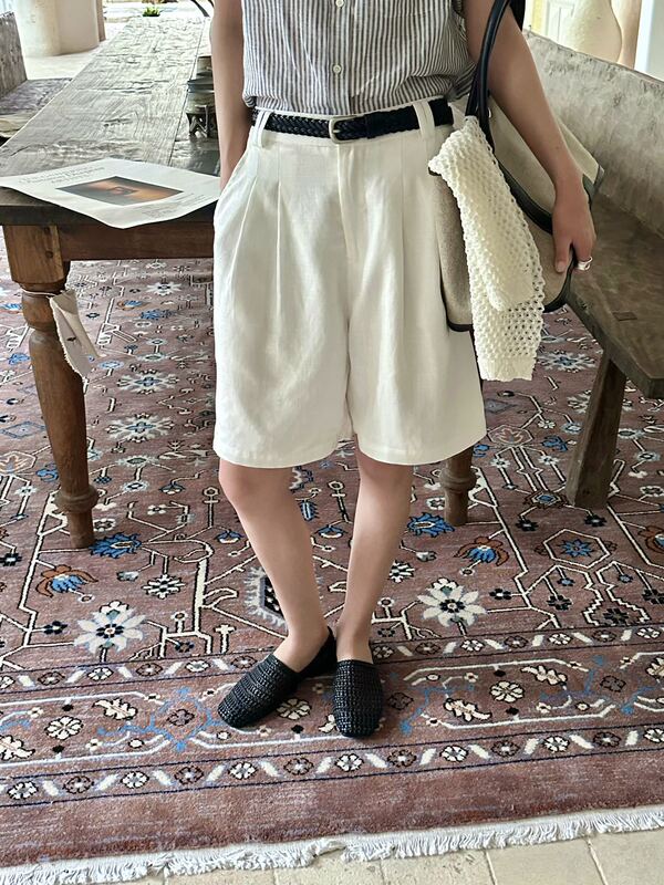 Et New Summer Style Old Money Loose Wide-Leg Hot Pants with Belt 68256-1