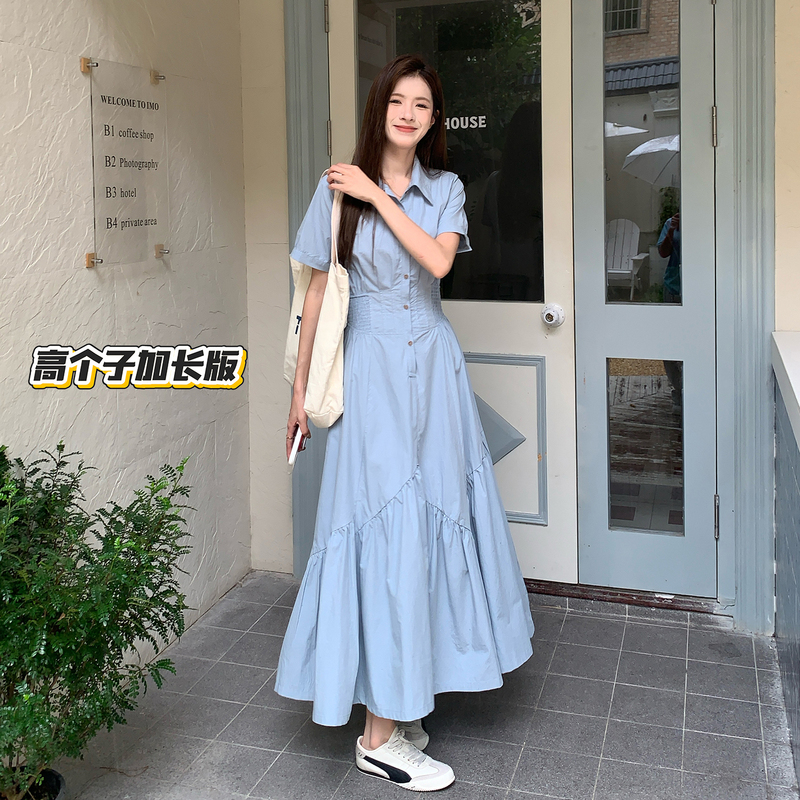 Intellectual Fan Fan Tall Woman's Long French Retro Dress, Summer Waist-Cinching Elegant Shirt Dress Intellectual Fan Fan Tall Woman's Long French Retro Dress, Summer Waist-Cinching Elegant Shirt Dress