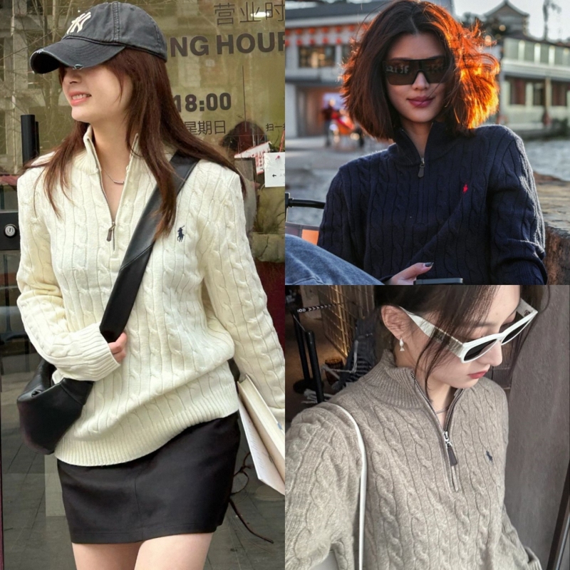 [Laf 70% off] Classic Autumn and Winter Half-Zip Wool Knit Sweater with Cable Knit, Long Sleeves, Loose Fit, Slimming, Versatile for Both Men and Women