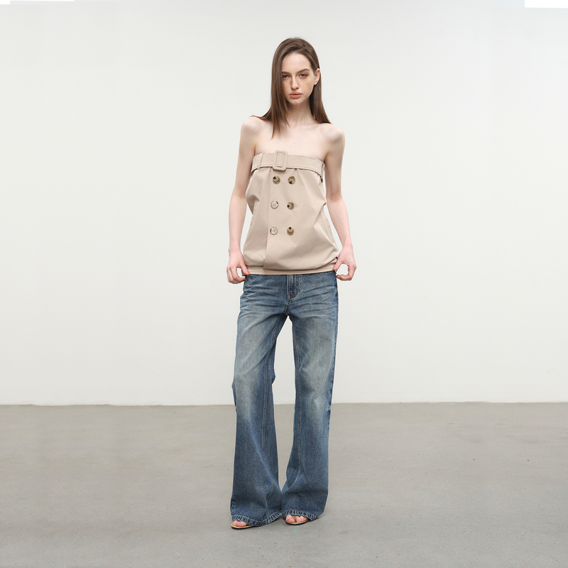 Winnin Jan Xu Luyang's Original Design Light Khaki Trench Coat Double-Breasted Barn Style Two-Way Wear Top