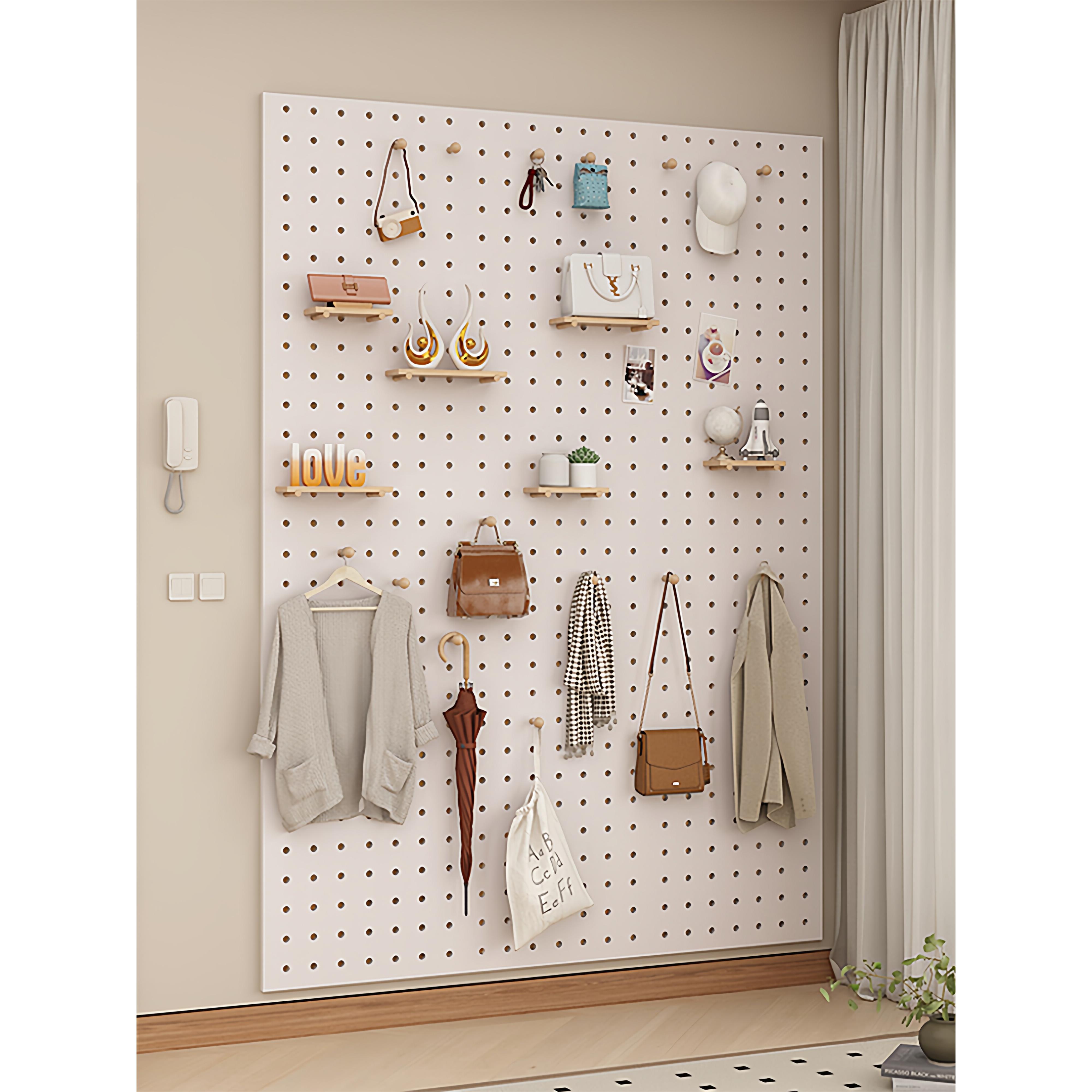 Solid wood hole board customization entrance door porch wall storage rack hanging board hook accessories partition wall display storage rack