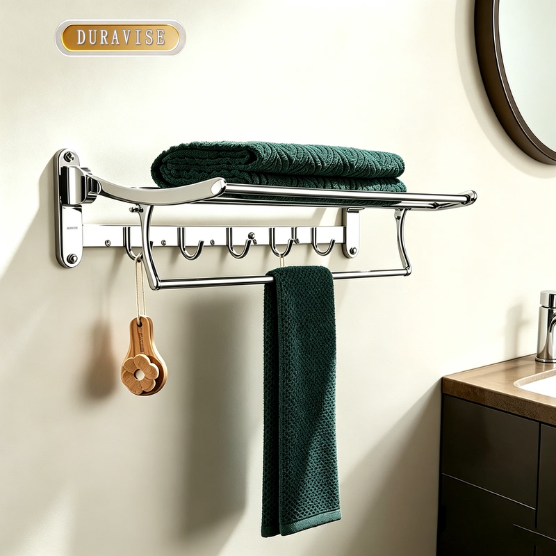 Duravise Bathroom Stainless Steel Towel Rack, No-Drill Folding Towel Bar, Towel Storage Shelf Duravise Bathroom Stainless Steel Towel Rack, No-Drill Folding Towel Bar, Towel Storage Shelf